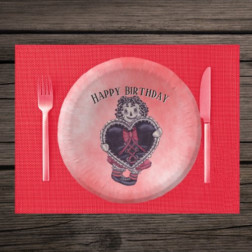 Birthday Goth Rag Doll Black Heart Pinks Reds Paper Bowls