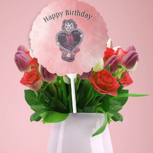 Birthday Goth Rag Doll Yarn Hair Black Heart Pinks Balloon
