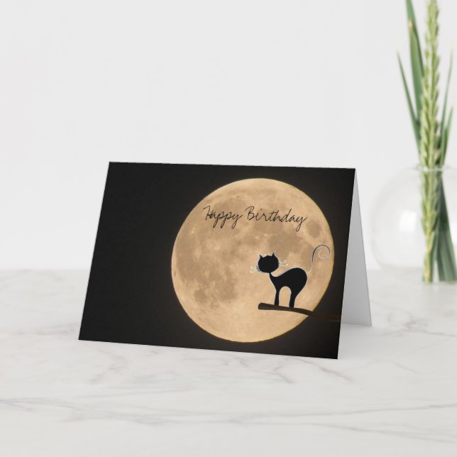 Birthday gothic black cat with full moon card (Front)