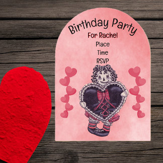 Birthday Gothic Rag Doll Black Heart Lace Pink Acrylic Invitations