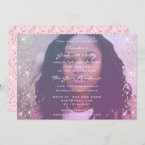 Birthday Graduate Party Photo Pink Gold Invitation