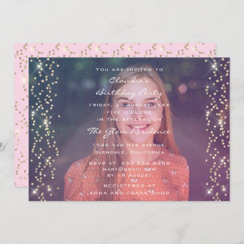 Birthday Graduate Party Photo Pink Gold Invitation