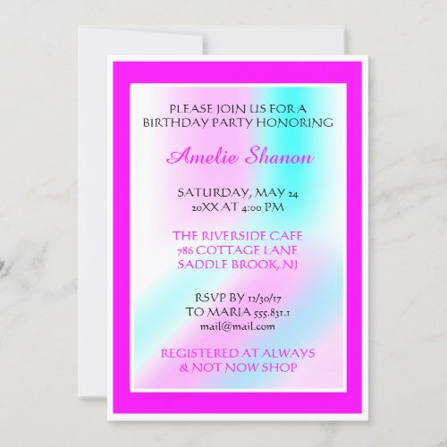 Birthday Graduate Pink Blue Frame Photo Pastel Invitation