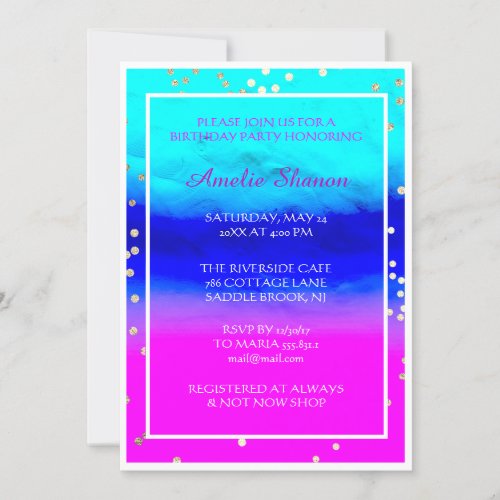  Birthday Graduate Pink Ocean Gold Confetti Photo Invitation