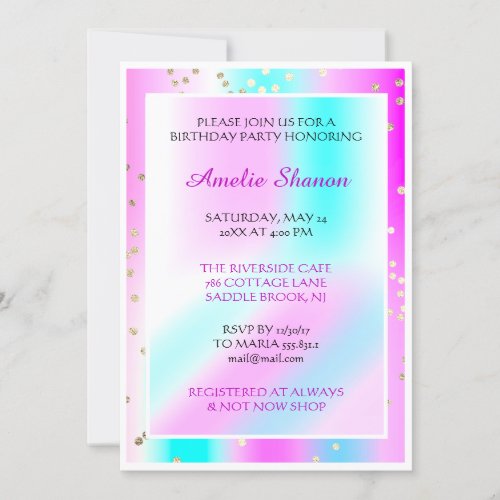  Birthday Graduate Pink Pastel Gold Confetti Photo Invitation