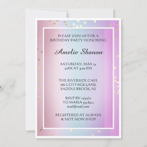  Birthday Graduate Pink Purple Gold Confetti  Invitation