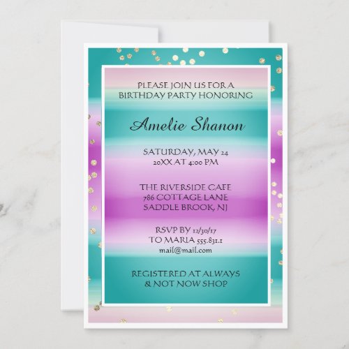  Birthday Graduate Pink Teal Gold Confetti Photo  Invitation