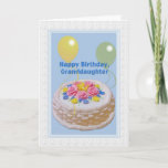 Birthday, Granddaughter, Cake and Balloons Card<br><div class="desc">This decorated cake and yellow and green balloons make a festive cover for this happy birthday greeting card.  Feel free to change the inside verse to suite your needs.</div>