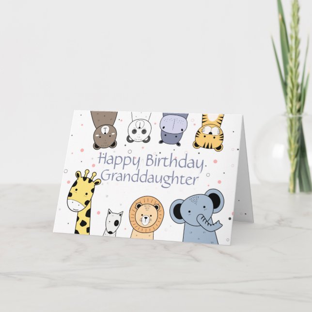 Birthday Granddaughter Fun Animal Cartoons Holiday Card (Front)