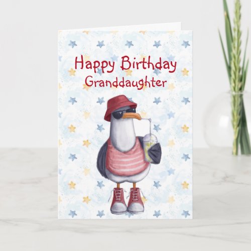 Birthday Granddaughter Fun Cool Seagull Bird  Card