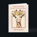 Birthday Granddaughter Personalize Safari Jungle Card<br><div class="desc">Make her birthday even more special with a personalized card just for her. This sweet design features a gentle baby giraffe with soft pink and yellow florals, set against a pastel watercolor background with a subtle giraffe pattern. The front includes the loving message Happy Birthday Sweet Granddaughter and can be...</div>