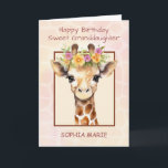 Birthday Granddaughter Personalize Safari Jungle Card<br><div class="desc">Make her birthday even more special with a personalized card just for her. This sweet design features a gentle baby giraffe with soft pink and yellow florals, set against a pastel watercolor background with a subtle giraffe pattern. The front includes the loving message Happy Birthday Sweet Granddaughter and can be...</div>