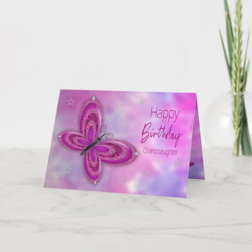 Birthday Granddaughter Pink Glitzy Butterfly Card