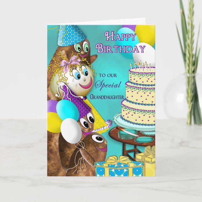 BIRTHDAY - Granddaughter - POTATO FAMILY Card (Front)