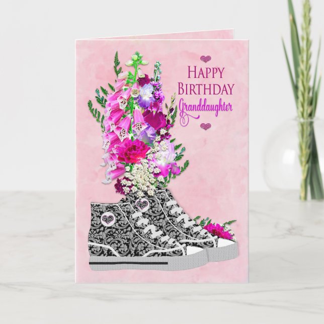 Birthday, Granddaughter,  Sneakers black/White Card (Front)