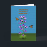 Birthday, Granddaughter, Sweet Peas and Butterflie Card<br><div class="desc">A fantasy image highlighted by purple sweet pea flowers with little faces watching two hovering monarch butterflies makes a colorful and whimsical birthday card for a granddaughter.  Customize by changing the inside verse to anything you want.</div>