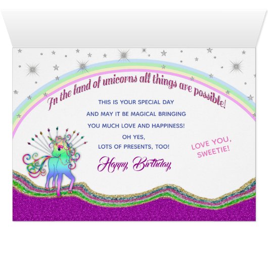 Birthday, Granddaughter, Unicorns and Rainbows (Inside Horizontal (Bottom))