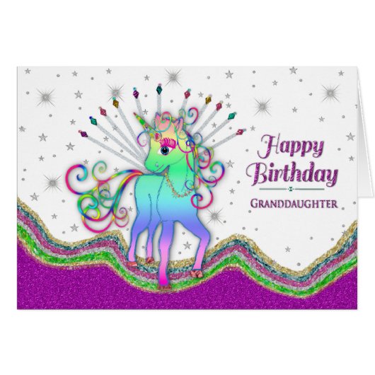 Birthday, Granddaughter, Unicorns and Rainbows (Front Horizontal)