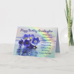 Birthday granddaughter with forget me nots card<br><div class="desc">Beautiful blue forget-me-nots cast adrift on a lake with a rainbow behind. A beautiful verse completes this unique card perfectly.</div>