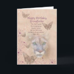 Birthday, Grandfather, Cougar and Butterflies Card<br><div class="desc">The steady green eyes of a cougar stares out of a background of muted peach and pink. Butterflies and flowers decorate the edge of the image. With the main parts of the image faded into the background, the overall appearance is soft and dreamy which is in contrast to the fierceness...</div>