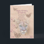 Birthday, Grandfather, Cougar and Butterflies Card<br><div class="desc">The steady green eyes of a cougar stares out of a background of muted peach and pink. Butterflies and flowers decorate the edge of the image. With the main parts of the image faded into the background, the overall appearance is soft and dreamy which is in contrast to the fierceness...</div>