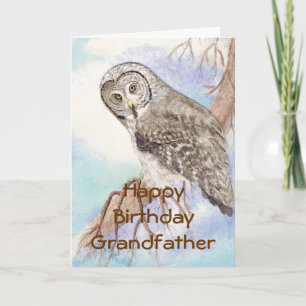 Birthday Grandfather Great Gray Owl, Bird Nature Card