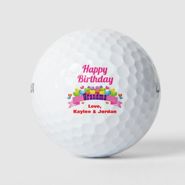 Birthday Grandma Golfer Cute Hearts Add Name Golf Balls (Front)