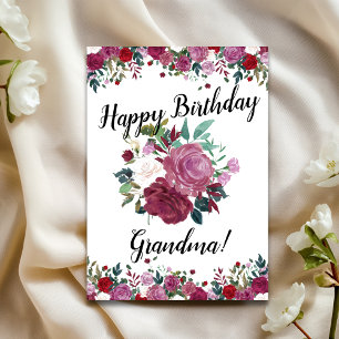 Birthday Grandmother Watercolor Red Roses Card
