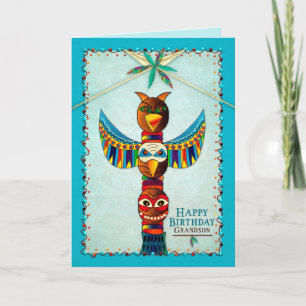 Birthday, Grandson, American Indian Totem Pole, Card
