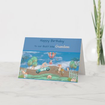 Birthday  Grandson  Busy & Funny Little Rabbits Card by TrudyWilkerson at Zazzle