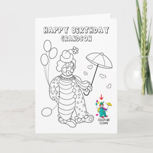 Birthday Grandson Color Me Clown Fun Image Card