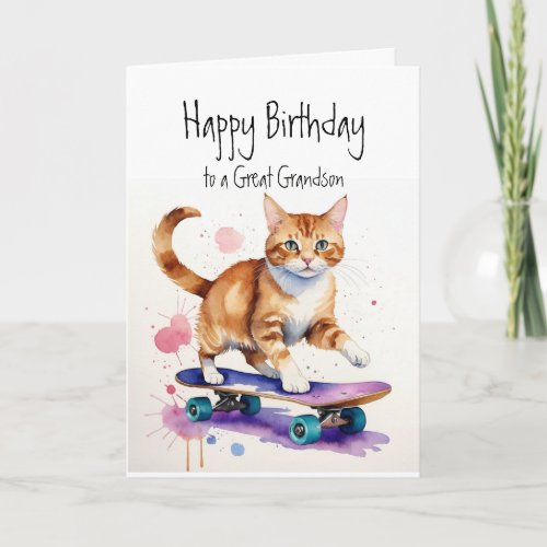 Birthday Grandson Fun Cute Cat on Skateboard