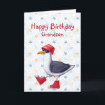 Birthday Grandson Fun Cute Seagull Bird  Card<br><div class="desc">Happy Birthday Grandson or customize Cute Seagull red boots and hat Animal Humor Funny</div>