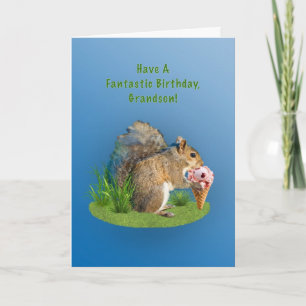 Birthday, Grandson, Squirrel With Ice Cream Cone Card