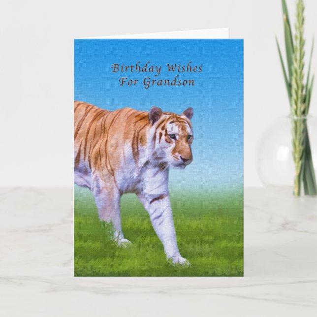 Birthday,  Grandson, Tiger Walking Card (Front)
