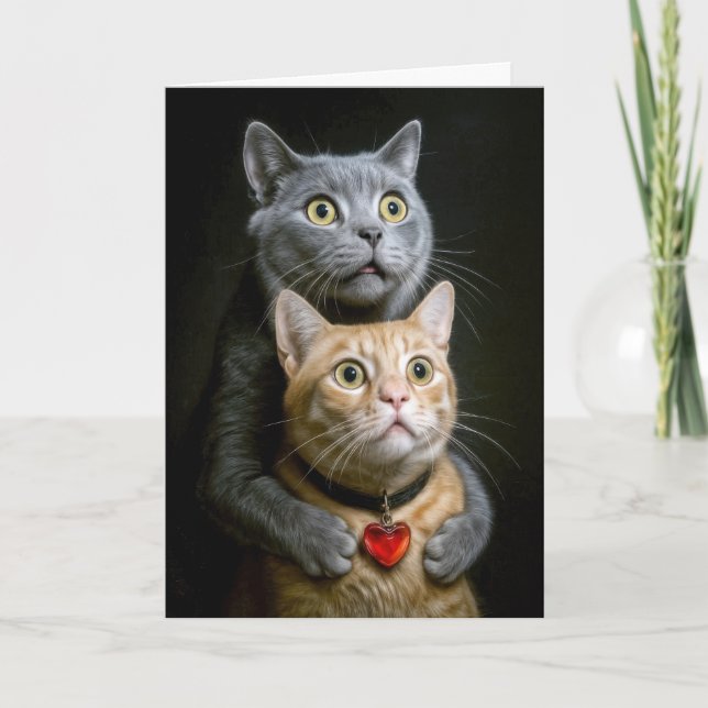 Birthday Gray Cat With Ginger Cat in Hugging Pose Card (Front)