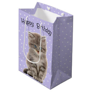 Birthday Gray Kitten On Polka Dots Medium Gift Bag