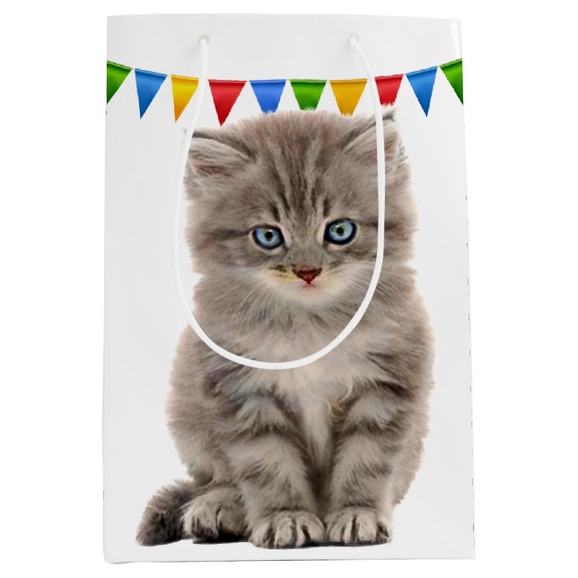 Birthday Gray Kitten On White Medium Gift Bag (Front)