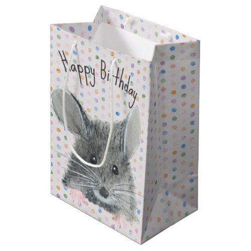 Birthday Gray Mouse On Dots Medium Gift Bag
