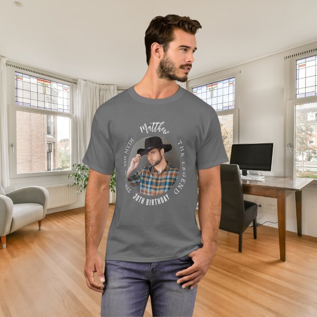 Birthday gray white photo man myth legend T-Shirt (Creator Uploaded)