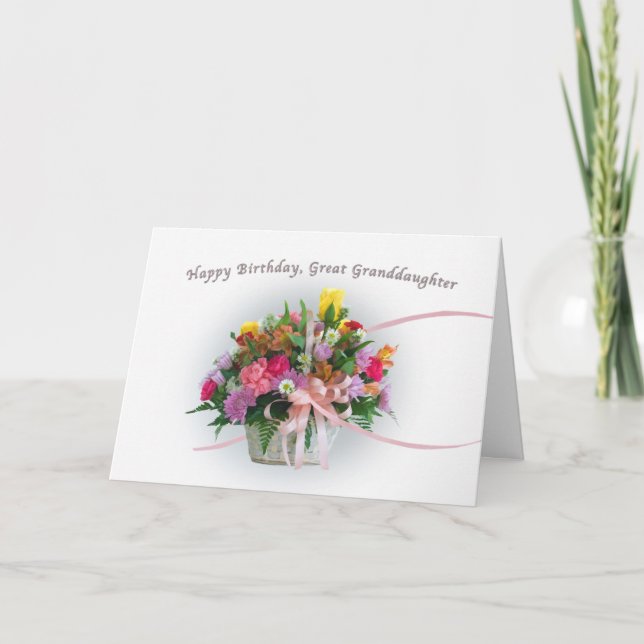 Birthday, Great Granddaughter, Flowers in a Basket Card (Front)