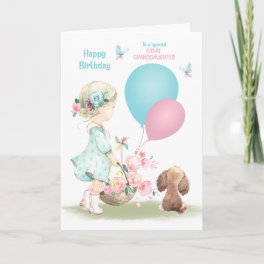 Birthday Great Granddaughter Girl with Puppy Card