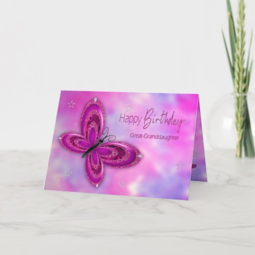 Birthday Great Granddaughter Glitzy Butterfly Card