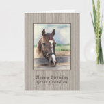 Birthday, Great Grandson, Brown Horse with Bridle Card<br><div class="desc">This birthday greeting card for a great grandson showing the image of a brown horse standing in the paddock has a soft and dreamy quality to it.  Customize it by changing the verse to suit your needs.</div>