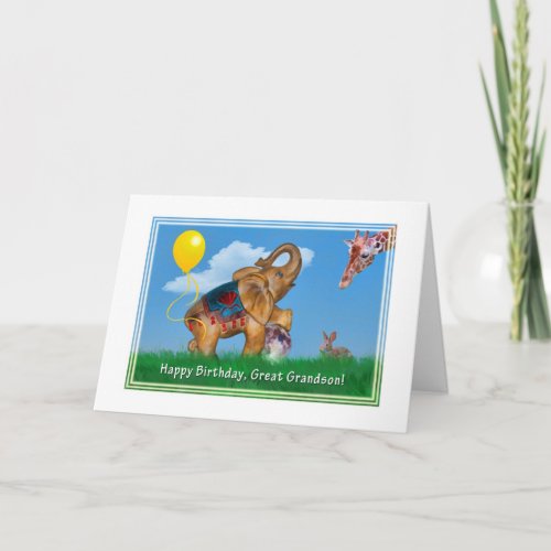 Birthday Great Grandson Elephant Giraffe Card