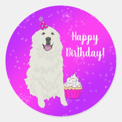 Birthday Great Pyrenees Classic Round Sticker