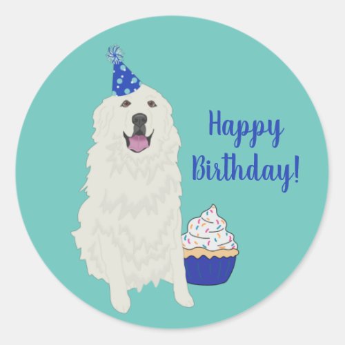 Birthday Great Pyrenees Classic Round Sticker