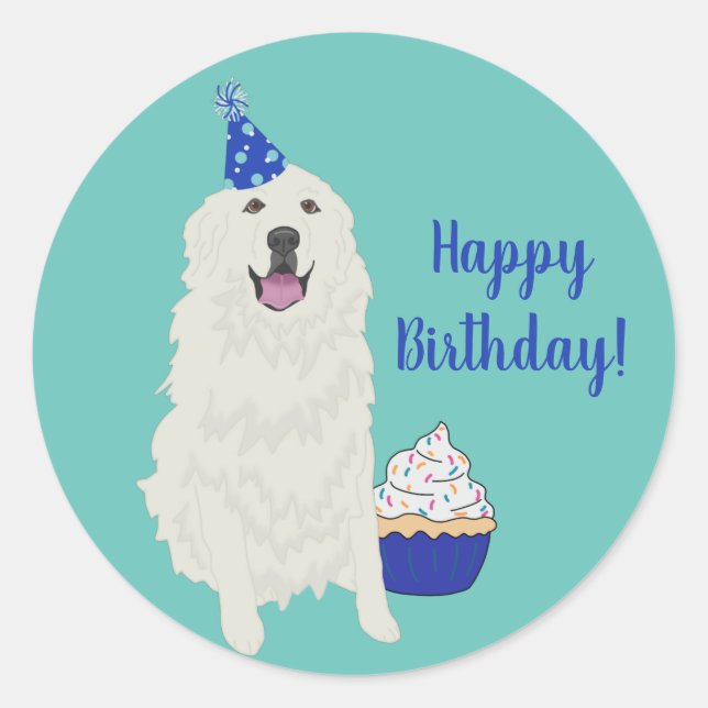 Birthday Great Pyrenees Classic Round Sticker (Front)