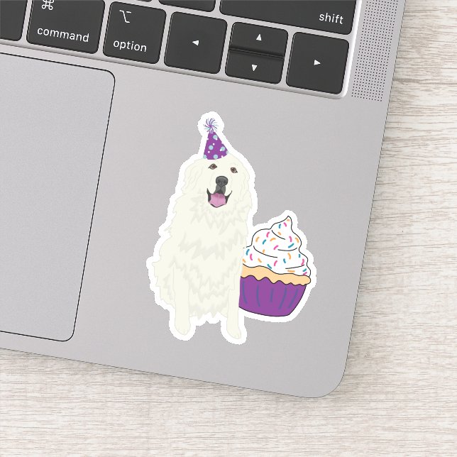 Birthday Great Pyrenees Custom-Cut Vinyl Sticker (Detail)