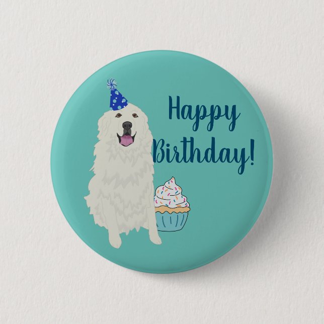 Birthday Great Pyrenees Mountain Dog Button (Front)